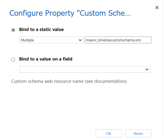 Schermopname met de configuratie van de eigenschap Custom Schema XML.