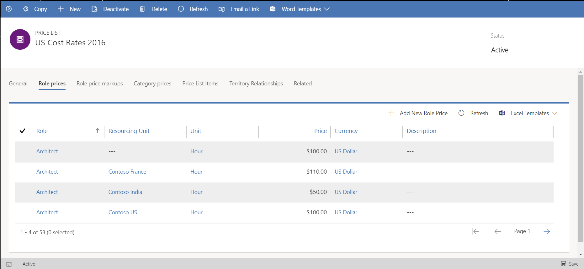 Prijzen per rol configureren.