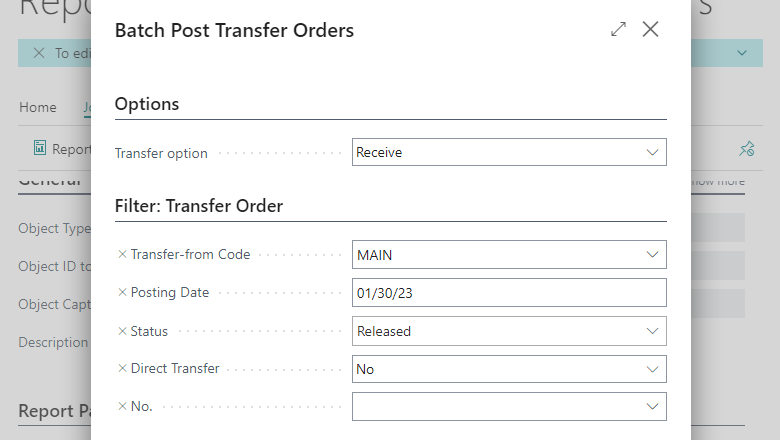 Transferorder per batch boeken