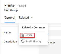 Optie Eenheden op het tabblad Gerelateerd.