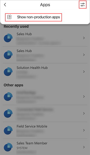 Tik op Niet-productie-apps weergeven.