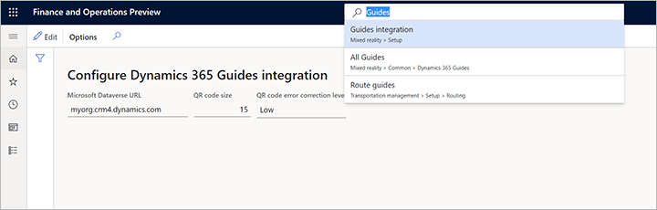 Integratie van guides configureren voor productie.