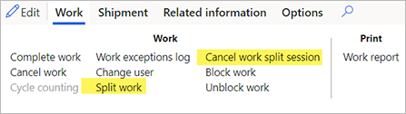De knoppen Werk splitsen en Werksplitsingssessie annuleren.
