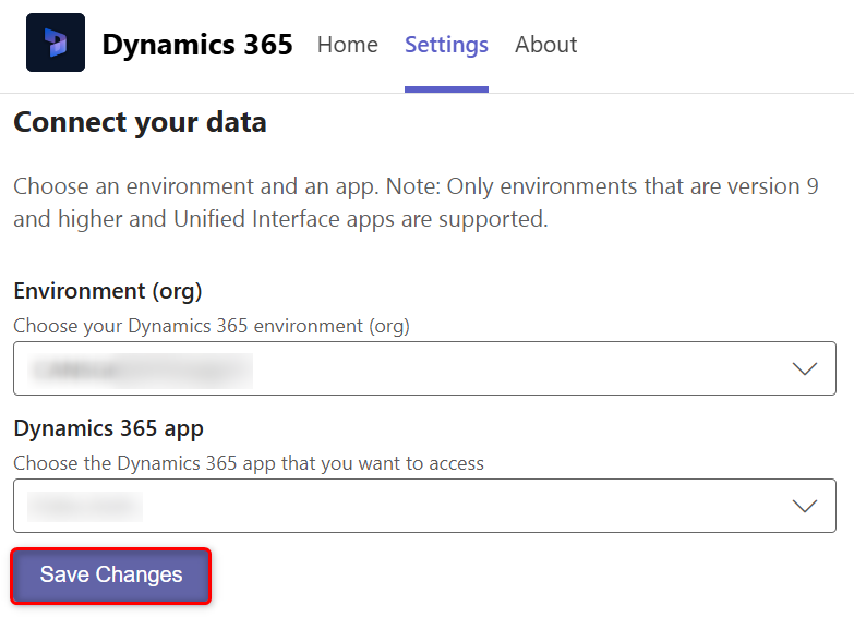 Omgeving en app-module selecteren.