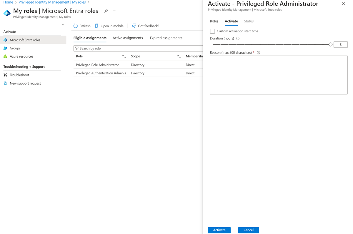 Mijn identiteit verifiëren met meervoudige verificatie voor de rol wordt geactiveerd