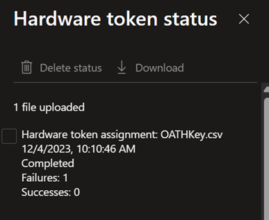 Schermopname van het voorbeeld van de status van het hardwaretoken.