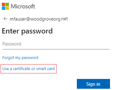 Schermopname van het gebruik van een certificaat of smartcard.