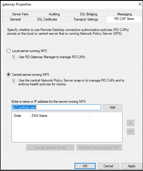 Voer de naam of het IP-adres van uw NPS-server in