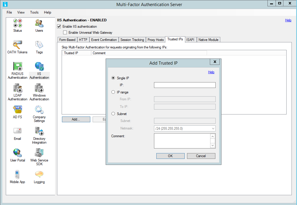 vertrouwde IP-adressen configureren voor MFA-server