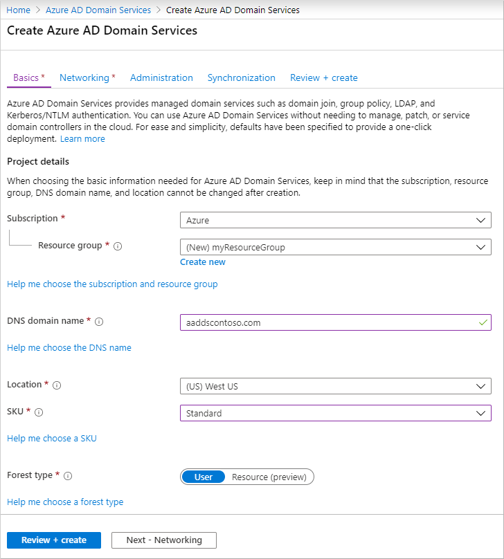 Basisinstellingen configureren voor een door Microsoft Entra Domain Services beheerd domein