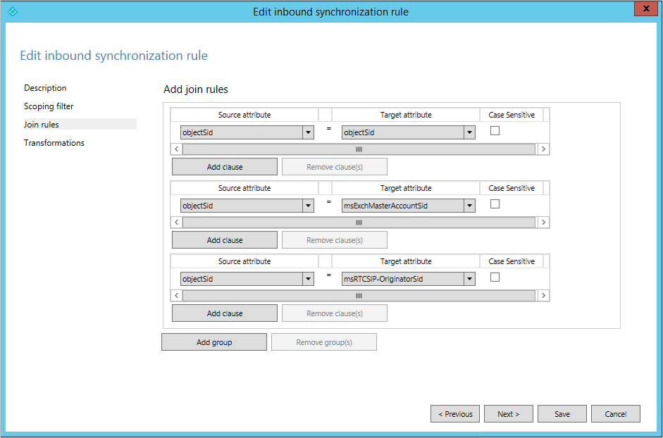 tabblad Regels toevoegen in de editor voor synchronisatieregels