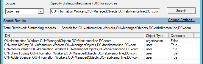 Schermopname van een voorbeeld waarbij wordt gezocht binnen een substructuur.