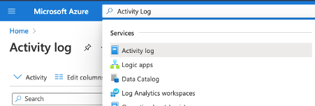 Schermopname die laat zien hoe u naar het activiteitenlogboek in Azure Portal bladert