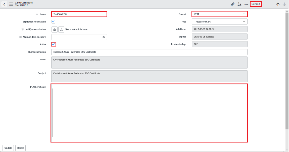 Schermopname van het dialoogvenster X.509 Certificates