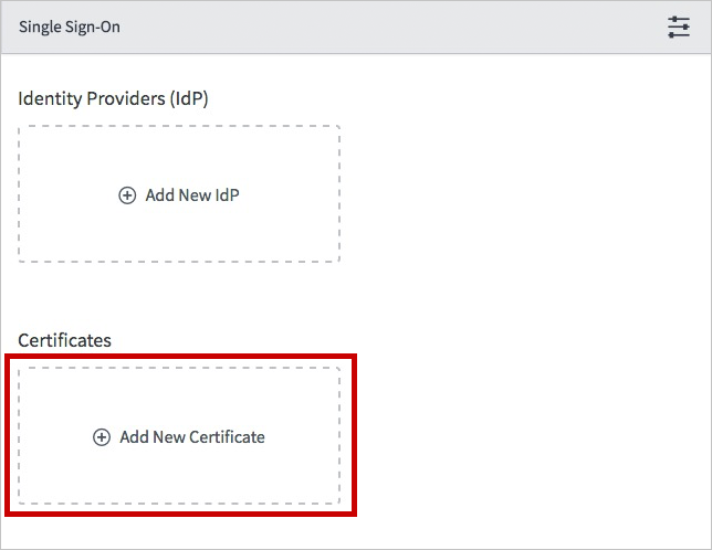 Schermopname van het dialoogvenster Single Sign-On, met Add New Certificate gemarkeerd