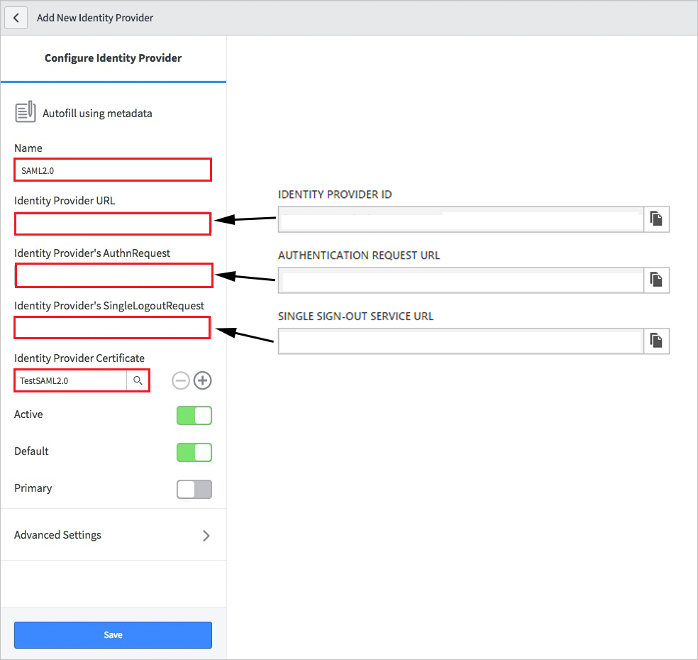 Schermopname van het dialoogvenster Add New Identity Provider