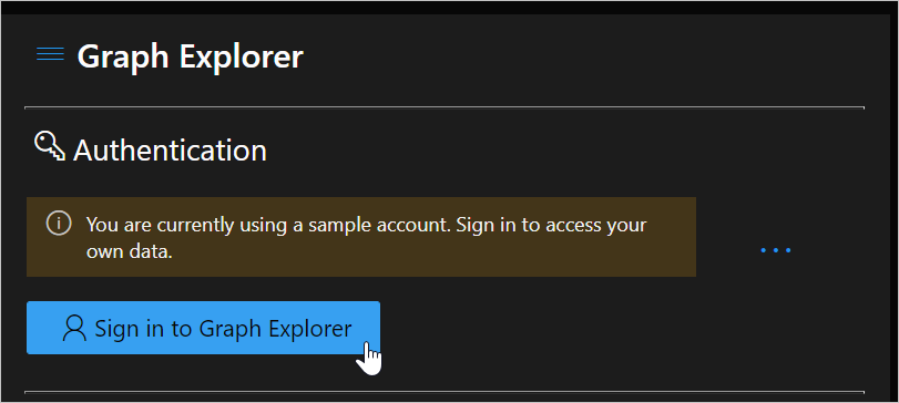 Schermopname van de aanmeldingspagina van Microsoft Graph Explorer