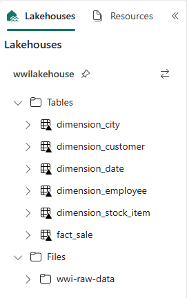 Schermopname die laat zien waar u uw gemaakte tabellen kunt vinden in Lakehouse Explorer.