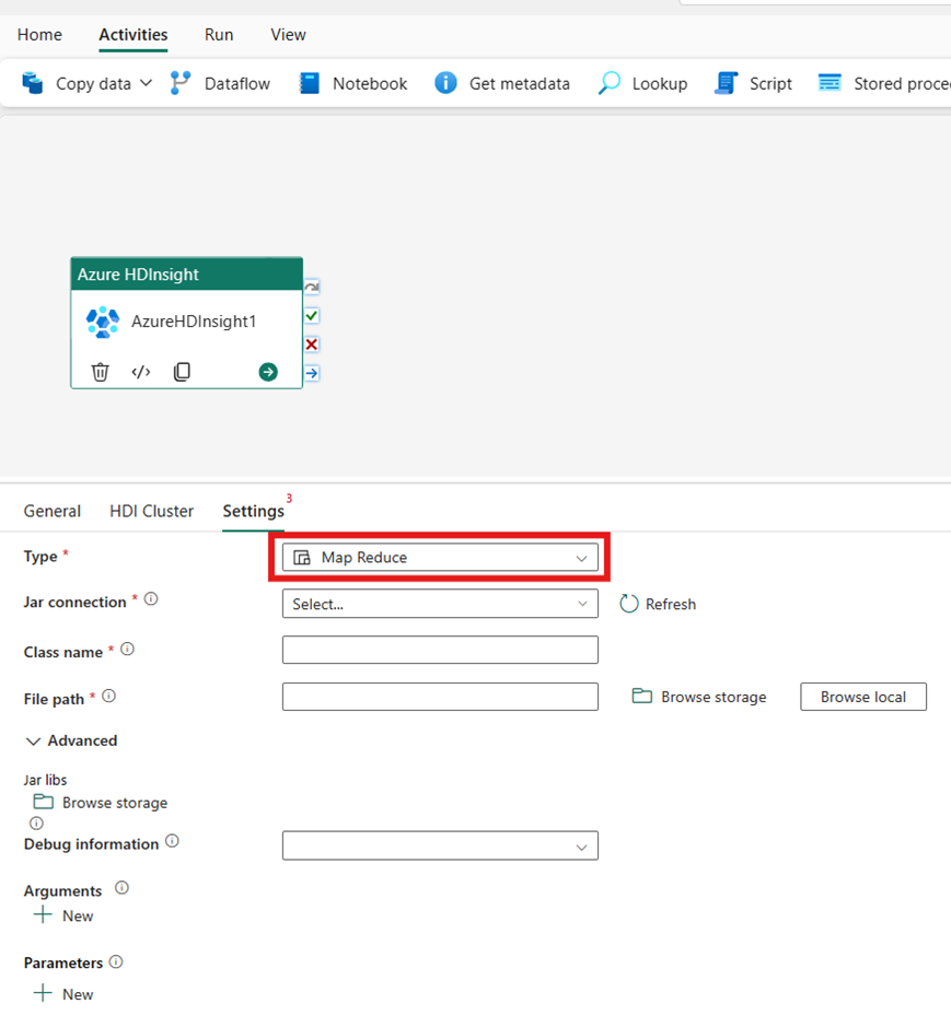 Schermopname van de selectie van Map Reduce voor het HDInsight-clustertype.