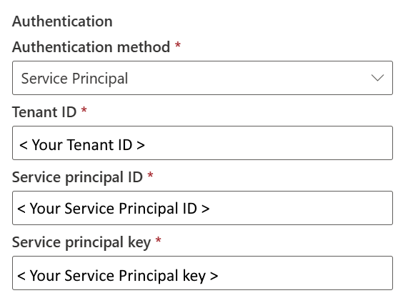 Schermopname van de verificatiemethode van de service-principal.