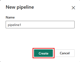 Schermopname van de prompt voor het maken van een nieuwe pijplijn met een voorbeeldpijplijnnaam.