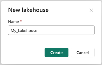 Schermopname van het dialoogvenster New Lakehouse.