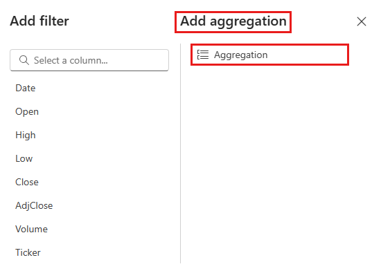 Schermopname van het dialoogvenster Aggregatie waarin wordt getoond hoe u een aggregatietype selecteert.