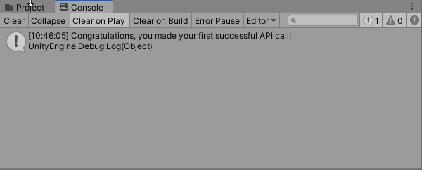 Console log of first API call