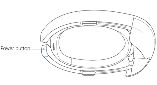 Afbeelding met de Aan/uit-knop van HoloLens.