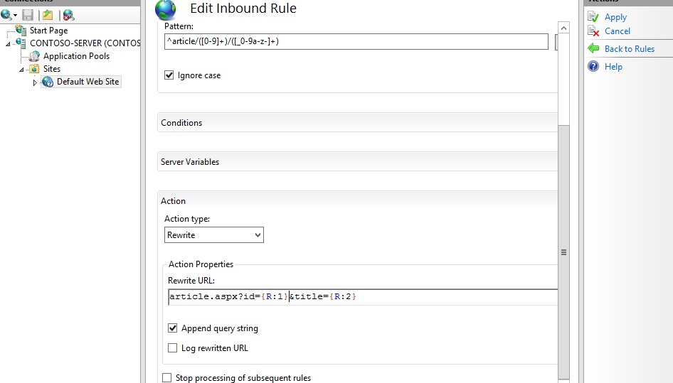 Screenshot that shows the Edit Inbound Rule property page.