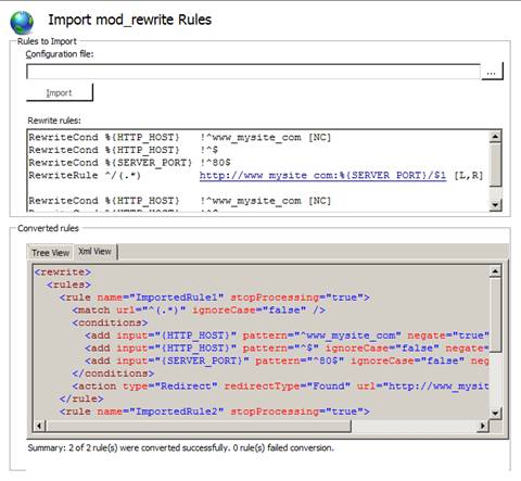 Screenshot of toggling between Tree View and X M L View in the Converted rules section.