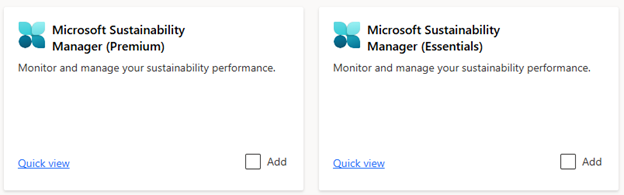 Screenshot of Microsoft Sustainability Manager in the Cloud Solution Center.