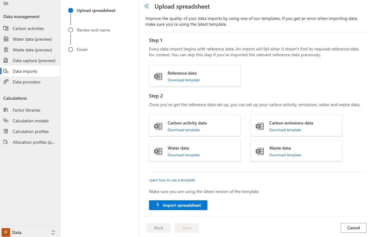 Schermopname van de pagina Werkblad uploaden.