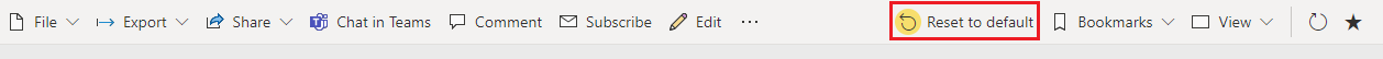 Screenshot showing the Reset to default button on the Power BI action bar.