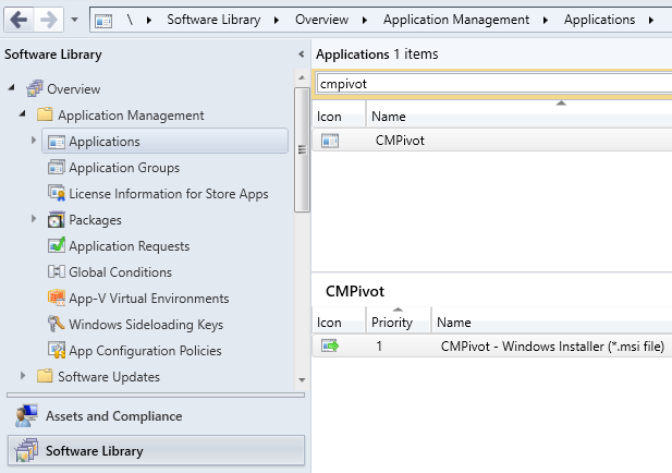 CM Draai in het knooppunt Toepassingen van de Configuration Manager-console.