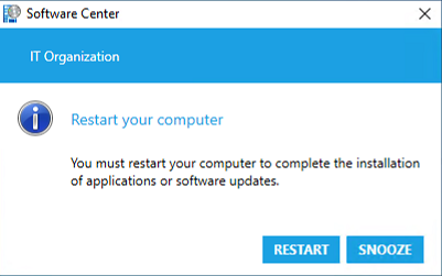 Schermopname van softwarecentrummelding om de computer opnieuw op te starten.