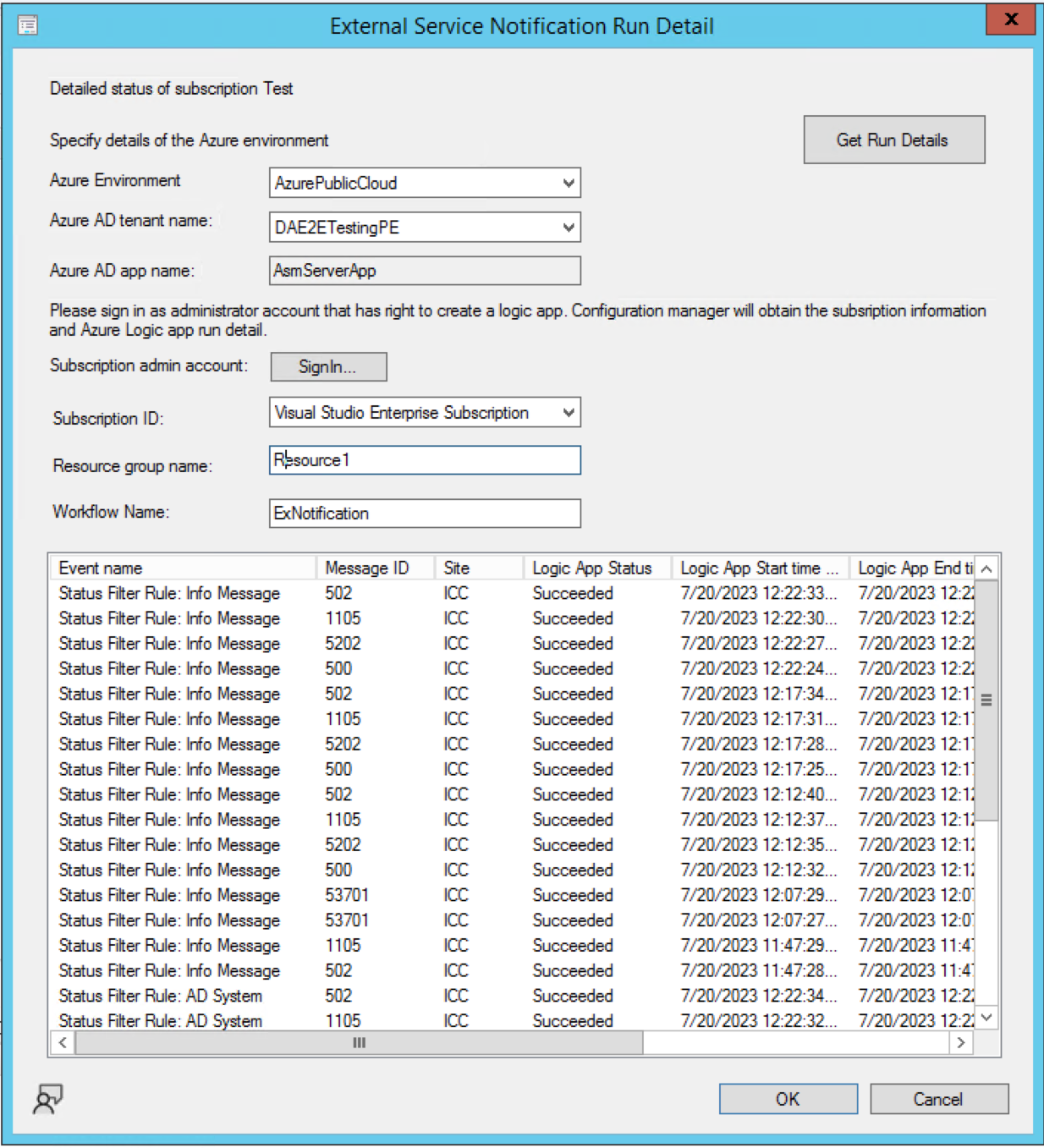 Schermopname van de wizard Details uitvoeren in Configuration Manager console.