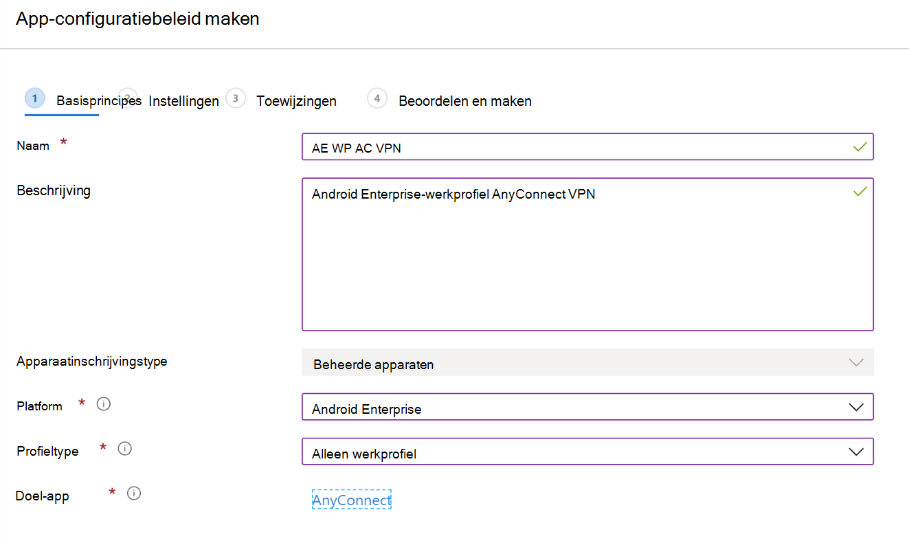 Een app-configuratiebeleid maken om VPN of VPN per app te configureren in Microsoft Intune