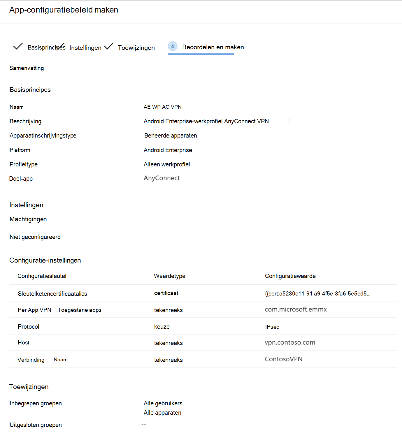 Bekijk het app-configuratiebeleid met behulp van de Configuratie-Designer-stroom in Microsoft Intune voorbeeld.