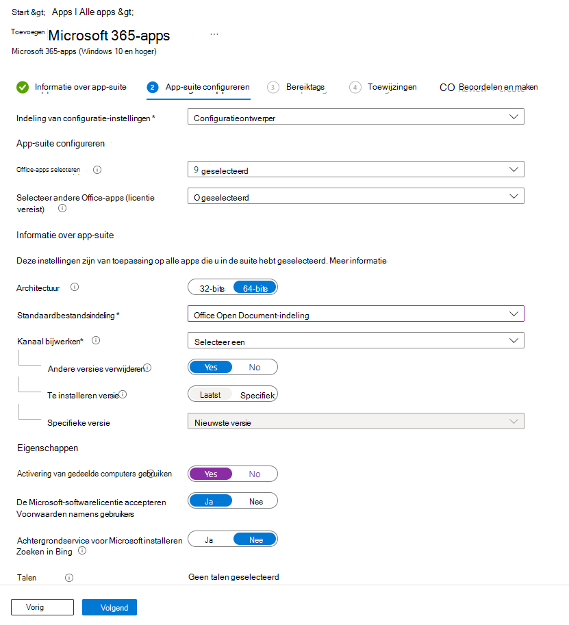 Schermopname: Microsoft 365-apps toevoegen - Configuration Designer.