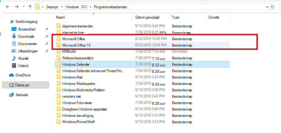 Office-installatiepakketten in de map Program Files