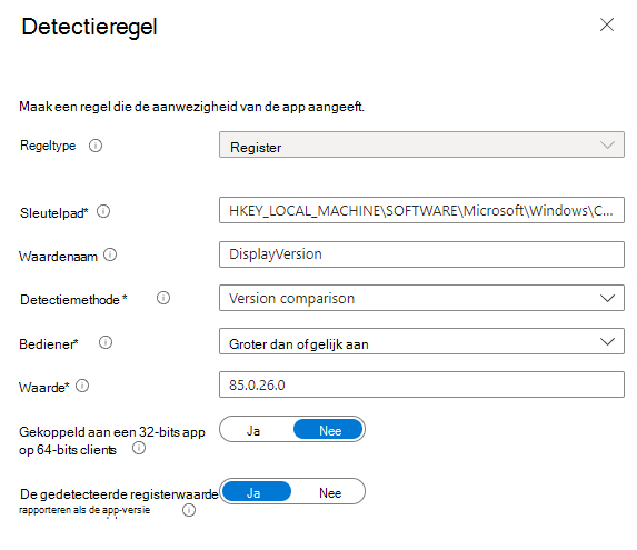 Schermopname van de registerdetectieregel.