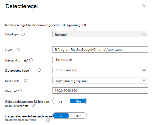 Schermopname van de regel voor bestandsdetectie.