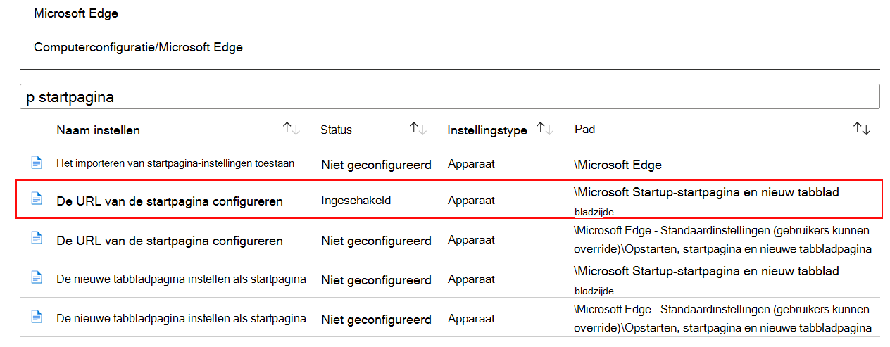 Schermopname van Wanneer u een ADMX-instelling configureert, wordt de status ingeschakeld weergegeven in Microsoft Intune en Intune beheercentrum.