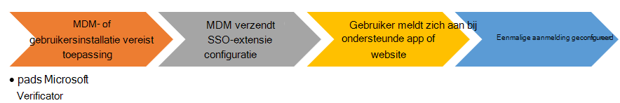 Stroomdiagram voor eindgebruikers bij het installeren van app-extensie voor eenmalige aanmelding op iOS-/iPadOS-apparaten.