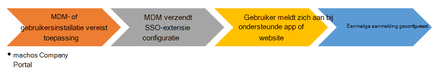 Stroomdiagram voor eindgebruikers bij het installeren van app-extensie voor eenmalige aanmelding op macOS-apparaten in Microsoft Intune.