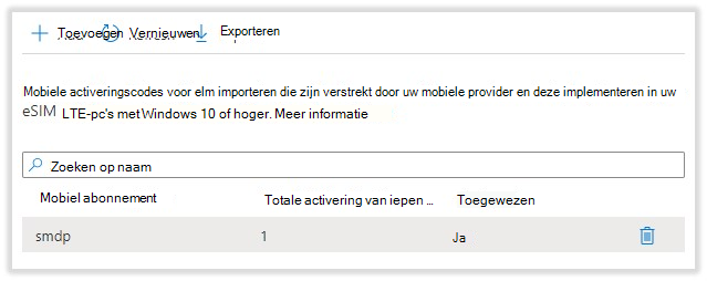 De mobiele abonnementsgroep heet de csv-bestandsnaam van het voorbeeld van de activeringscode.