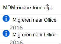 Schermopname van een oudere Office-instelling die niet wordt ondersteund en waarin wordt voorgesteld om te migreren naar een ondersteunde versie in Microsoft Intune.