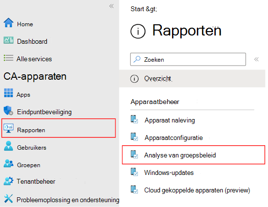 Schermopname van het controleren van het rapport en de uitvoer van geïmporteerde GPO's met behulp van groepsbeleid analytics in Microsoft Intune en Intune beheercentrum.