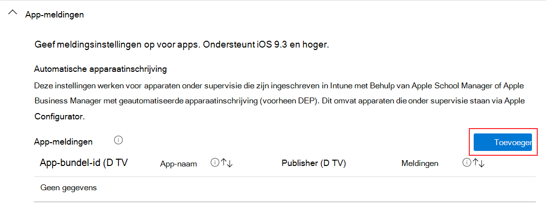 App-melding toevoegen in configuratieprofiel voor iOS-/iPadOS-apparaatfuncties in Microsoft Intune